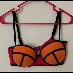 Neon Pink and Orange Structured Bikini Swim Top Size: L